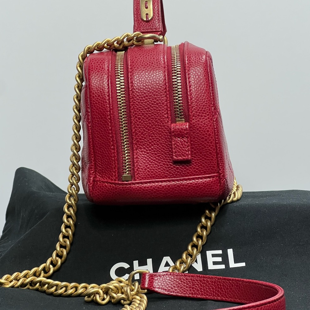 CHANEL RED CAVIAR Double Zip Top Handle Mini Bsg - Picture 4 of 15